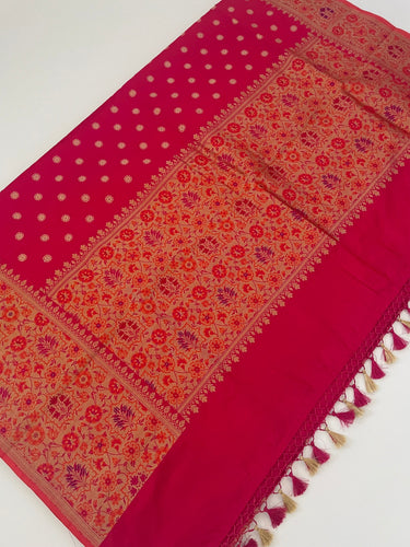 Banarasi Katan Silk Meenakari Saree | Pink | Gold Zari & Thread Work | Handwoven | Silk Mark | Ships from California